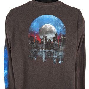 Moonlit City Skyline T Shirt Mens Size Large Gray Cityscape Full Moon